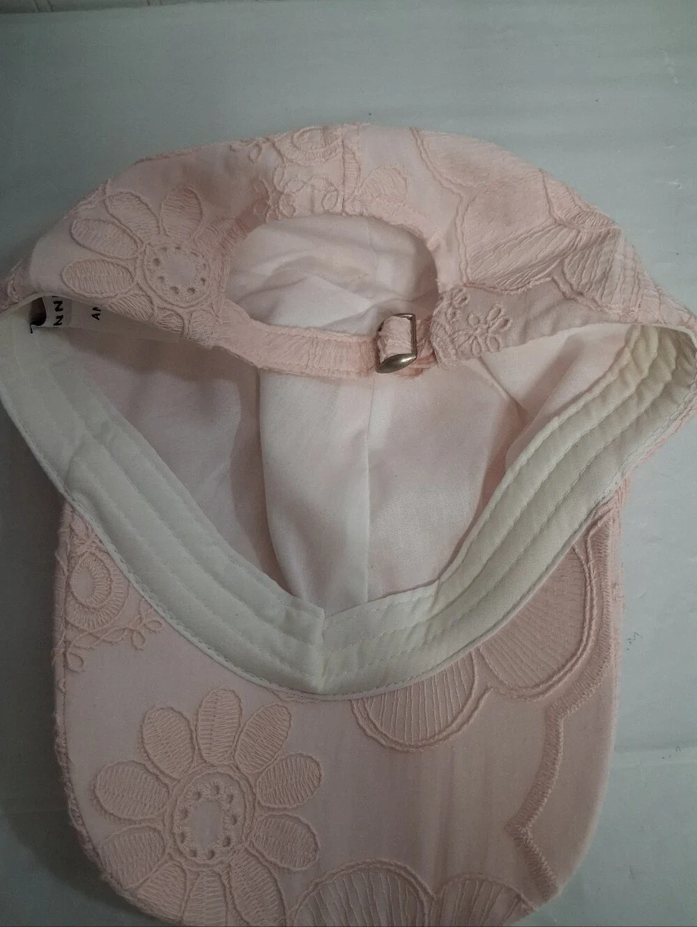 Anne Klein Pale Pink Floral Adjustable Cotton Twill Baseball Cap